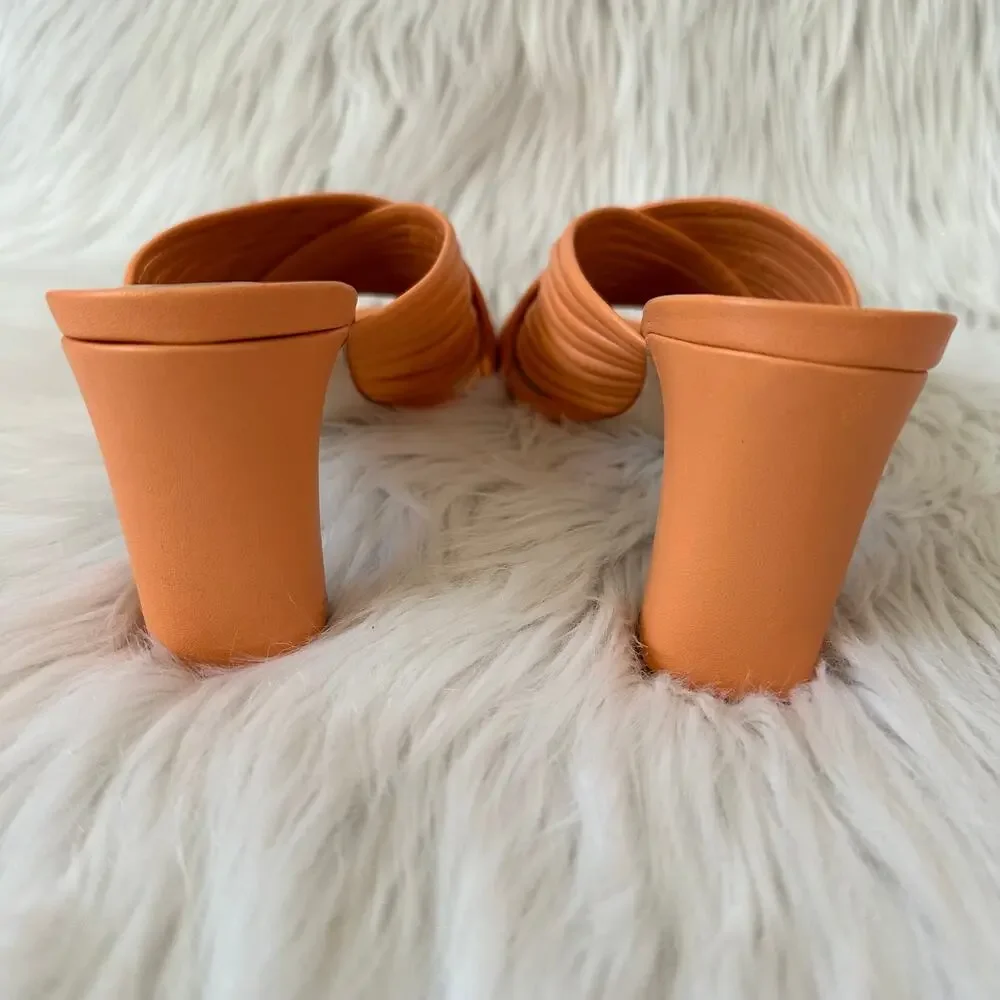 REFORMATION Lila Tubular Heeled Leather Sandals Mules Square Toe Block Heels - Picture 7 of 15